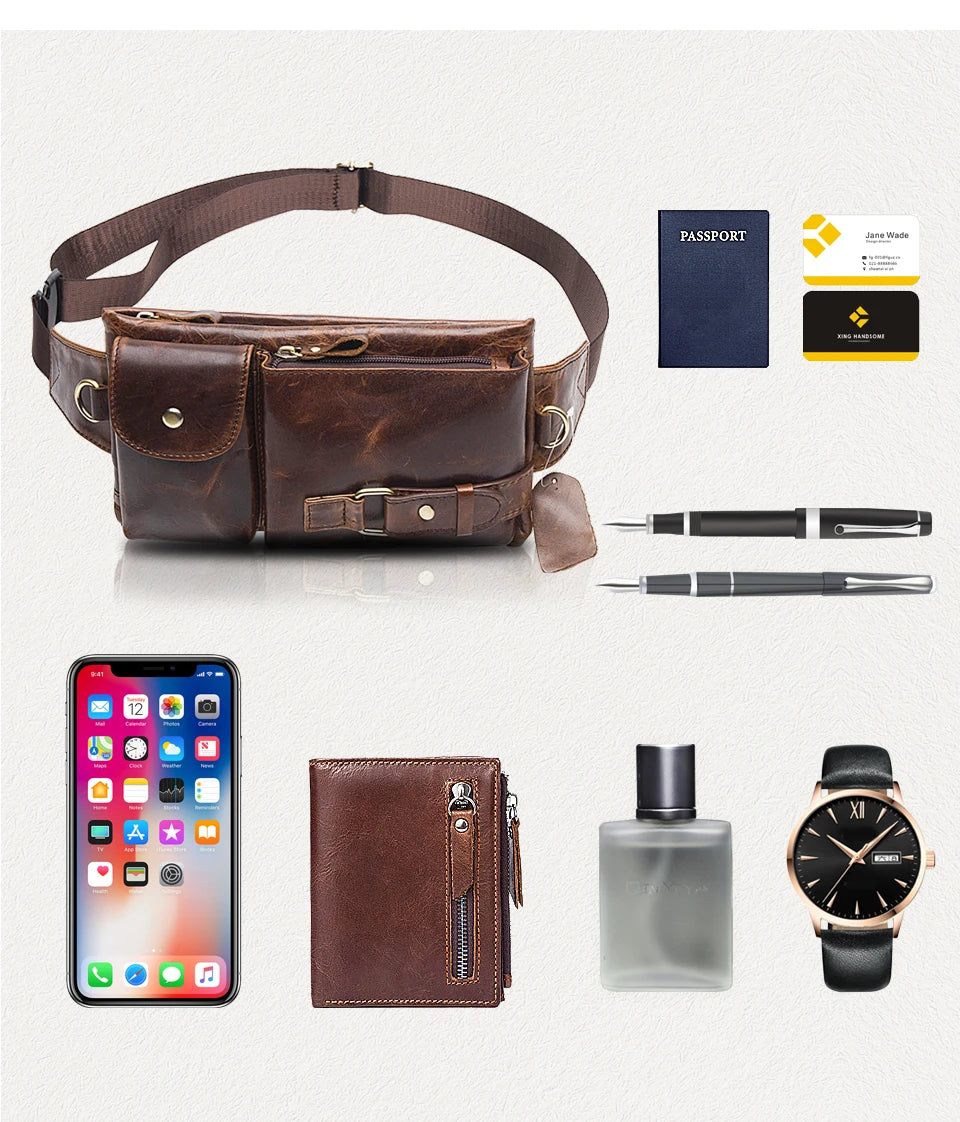 WESTAL Genuine Leather Waist Packs Men Waist Bags Fanny Pack Belt Bag Phone Bags Travel Waist Pack Male Small Waist Bag Leather