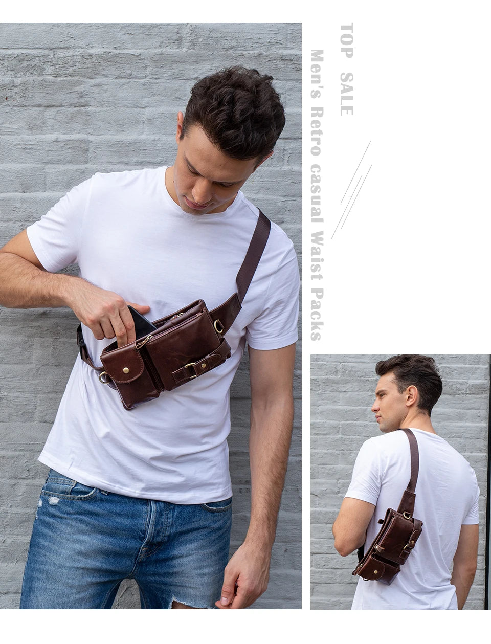 WESTAL Genuine Leather Waist Packs Men Waist Bags Fanny Pack Belt Bag Phone Bags Travel Waist Pack Male Small Waist Bag Leather