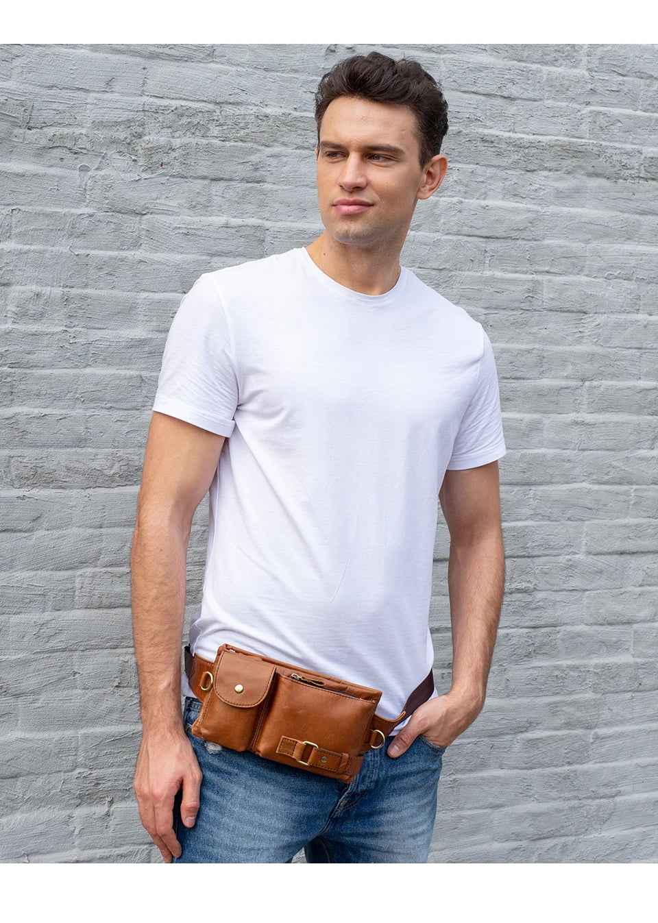 WESTAL Genuine Leather Waist Packs Men Waist Bags Fanny Pack Belt Bag Phone Bags Travel Waist Pack Male Small Waist Bag Leather