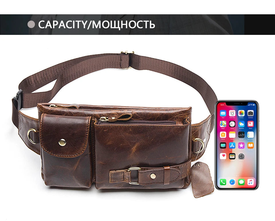 WESTAL Genuine Leather Waist Packs Men Waist Bags Fanny Pack Belt Bag Phone Bags Travel Waist Pack Male Small Waist Bag Leather