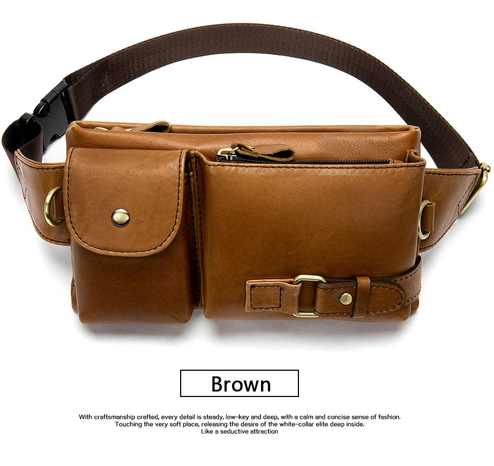 WESTAL Genuine Leather Waist Packs Men Waist Bags Fanny Pack Belt Bag Phone Bags Travel Waist Pack Male Small Waist Bag Leather