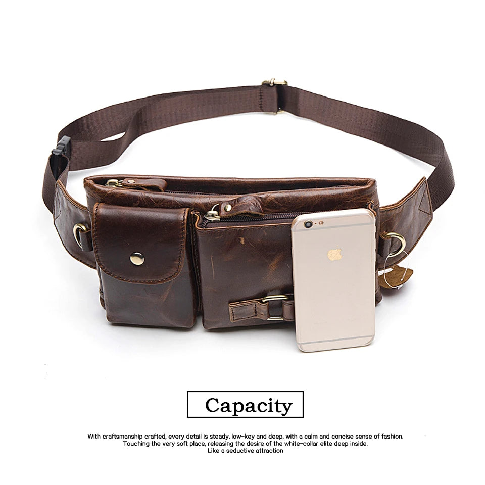 WESTAL Genuine Leather Waist Packs Men Waist Bags Fanny Pack Belt Bag Phone Bags Travel Waist Pack Male Small Waist Bag Leather