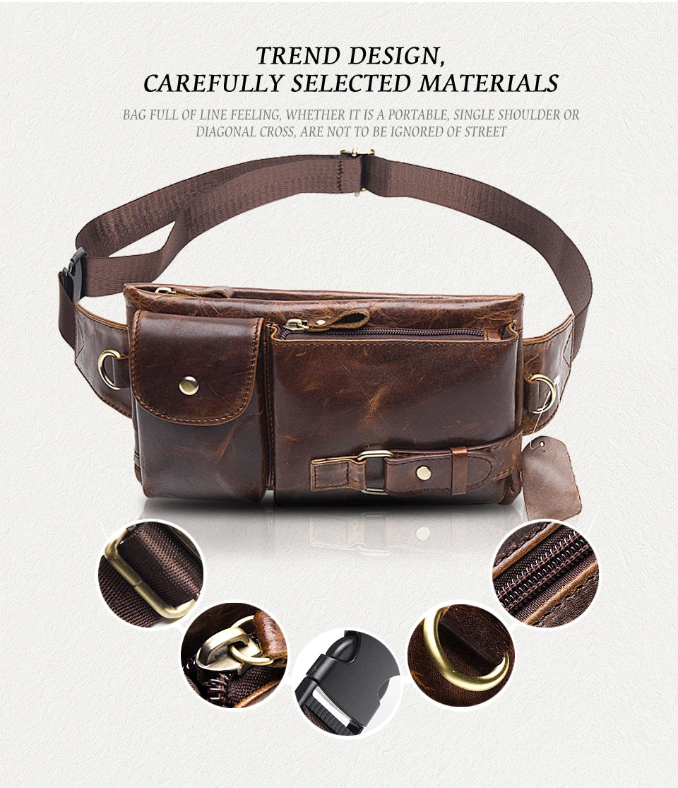 WESTAL Genuine Leather Waist Packs Men Waist Bags Fanny Pack Belt Bag Phone Bags Travel Waist Pack Male Small Waist Bag Leather