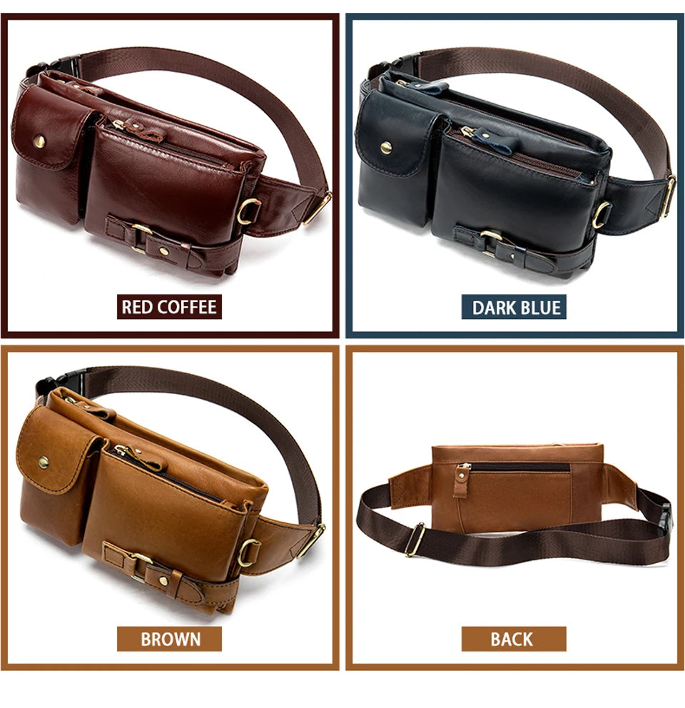 WESTAL Genuine Leather Waist Packs Men Waist Bags Fanny Pack Belt Bag Phone Bags Travel Waist Pack Male Small Waist Bag Leather