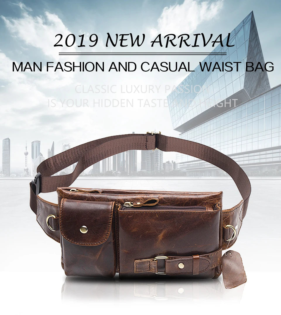 WESTAL Genuine Leather Waist Packs Men Waist Bags Fanny Pack Belt Bag Phone Bags Travel Waist Pack Male Small Waist Bag Leather